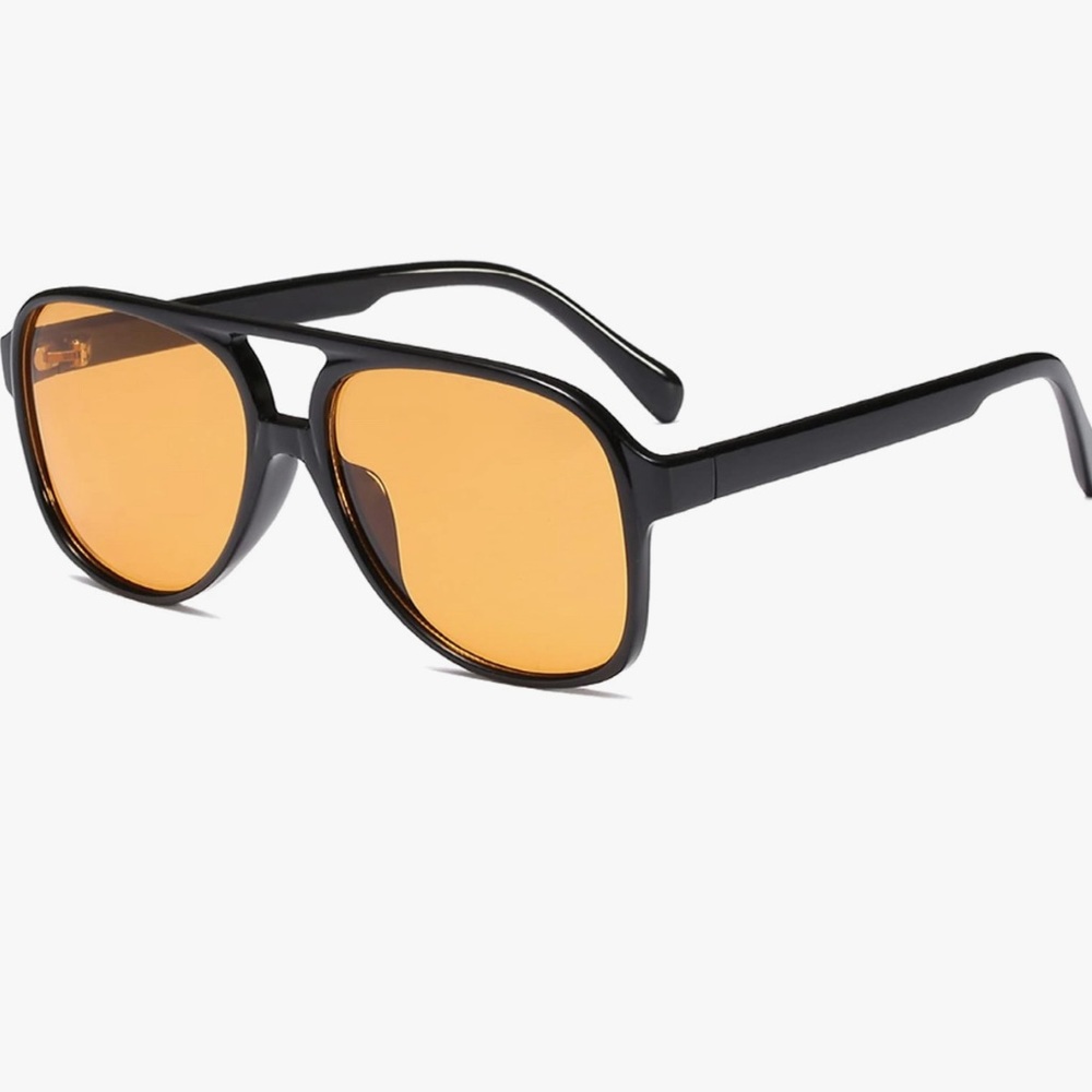 Classic Vintage Aviator Sunglasses Women Men Large Frame Retro 70s Yellow Lenses